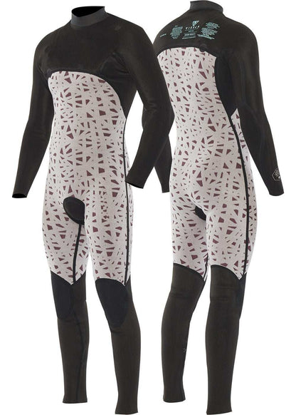 Vissla High Seas II wetsuit in black and white with abstract pattern, made of stretchy neoprene for warmth and flexibility.