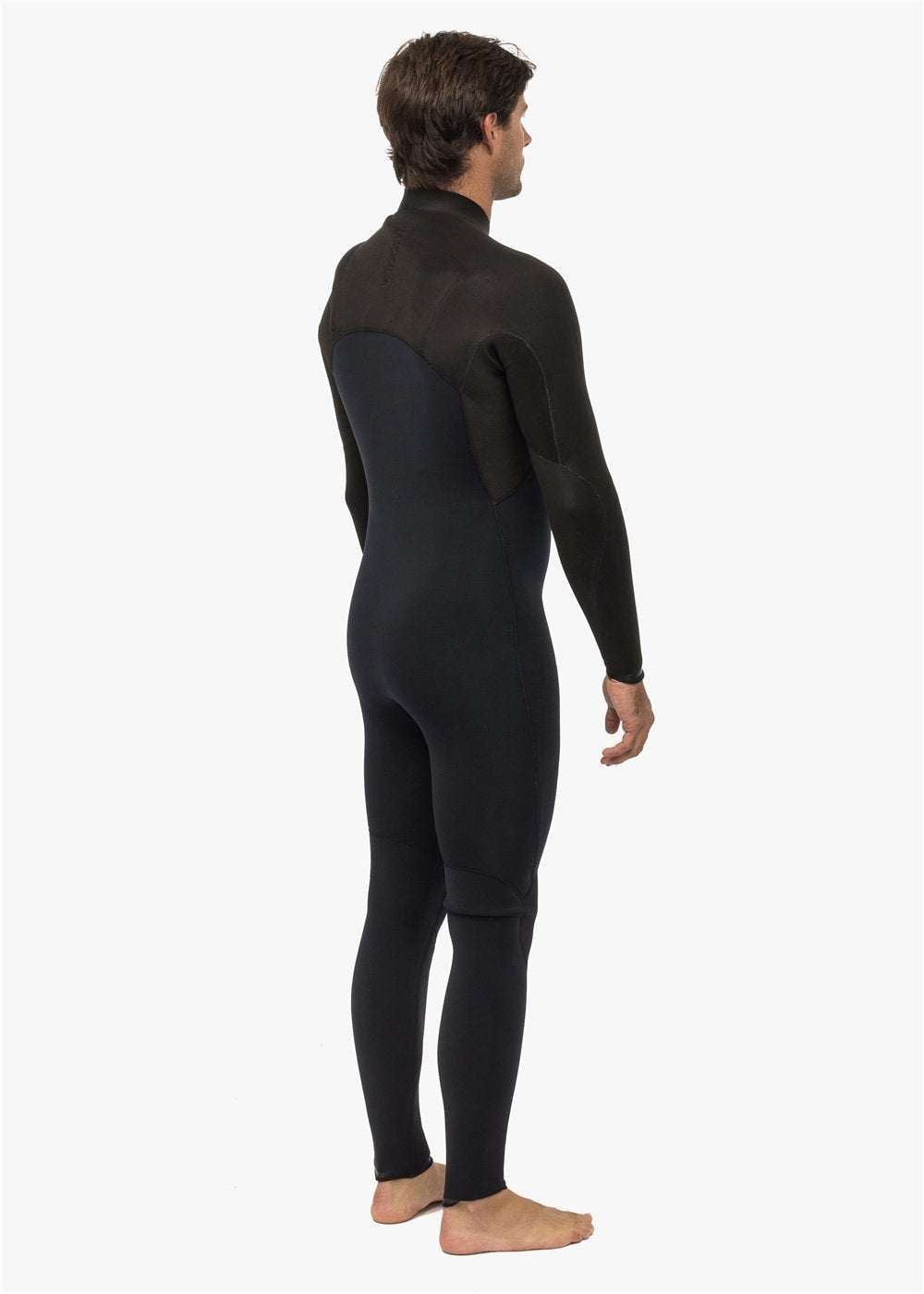Vissla High Seas II full wetsuit in black and dark blue neoprene with sleek, form-fitting design and no zipper visible.