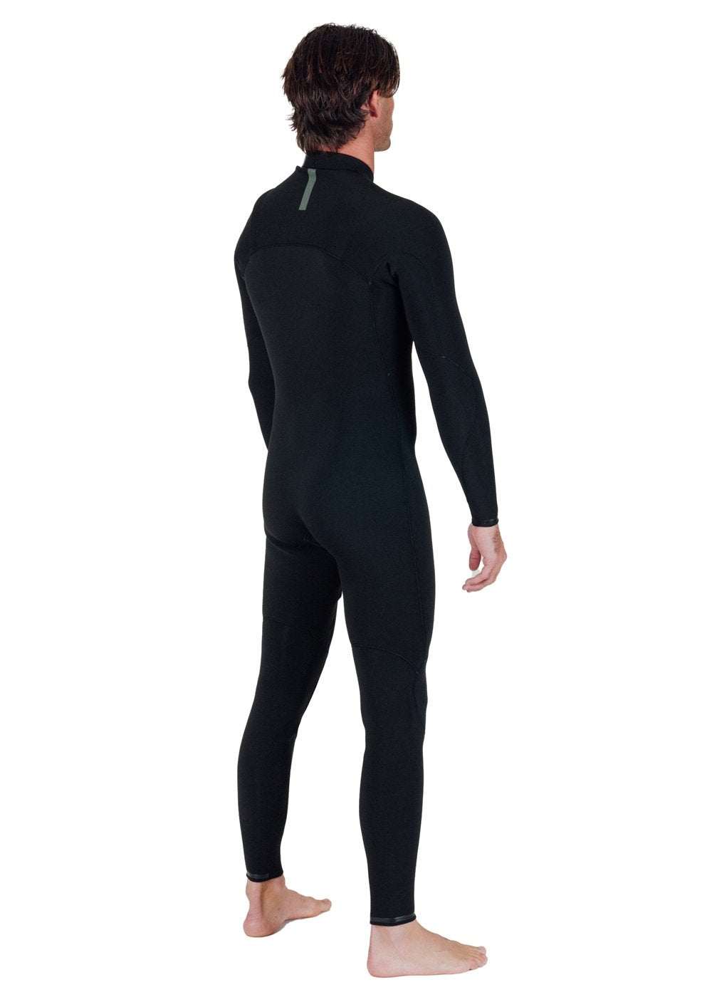 Vissla Natural Seas full wetsuit in black, made of natural stretch material with a full chest zip and seamless tailored fit.