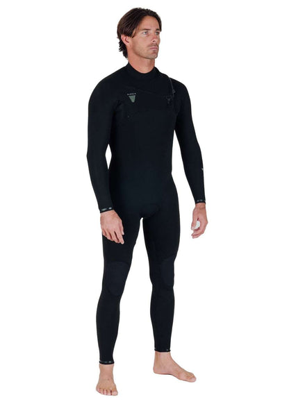 Vissla Natural Seas full chest zip wetsuit in black with knee pads, long sleeves, and a slim fit design for flexibility and warmth