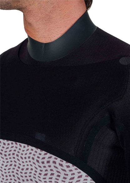 Vissla Natural Seas black full chest zip wetsuit with natural stretch fabric and smooth neck seal collar