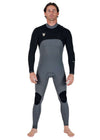 Vissla Natural Seas full chest zip wetsuit in black and grey with knee pads and chest zipper, tailored fit and stretch material.