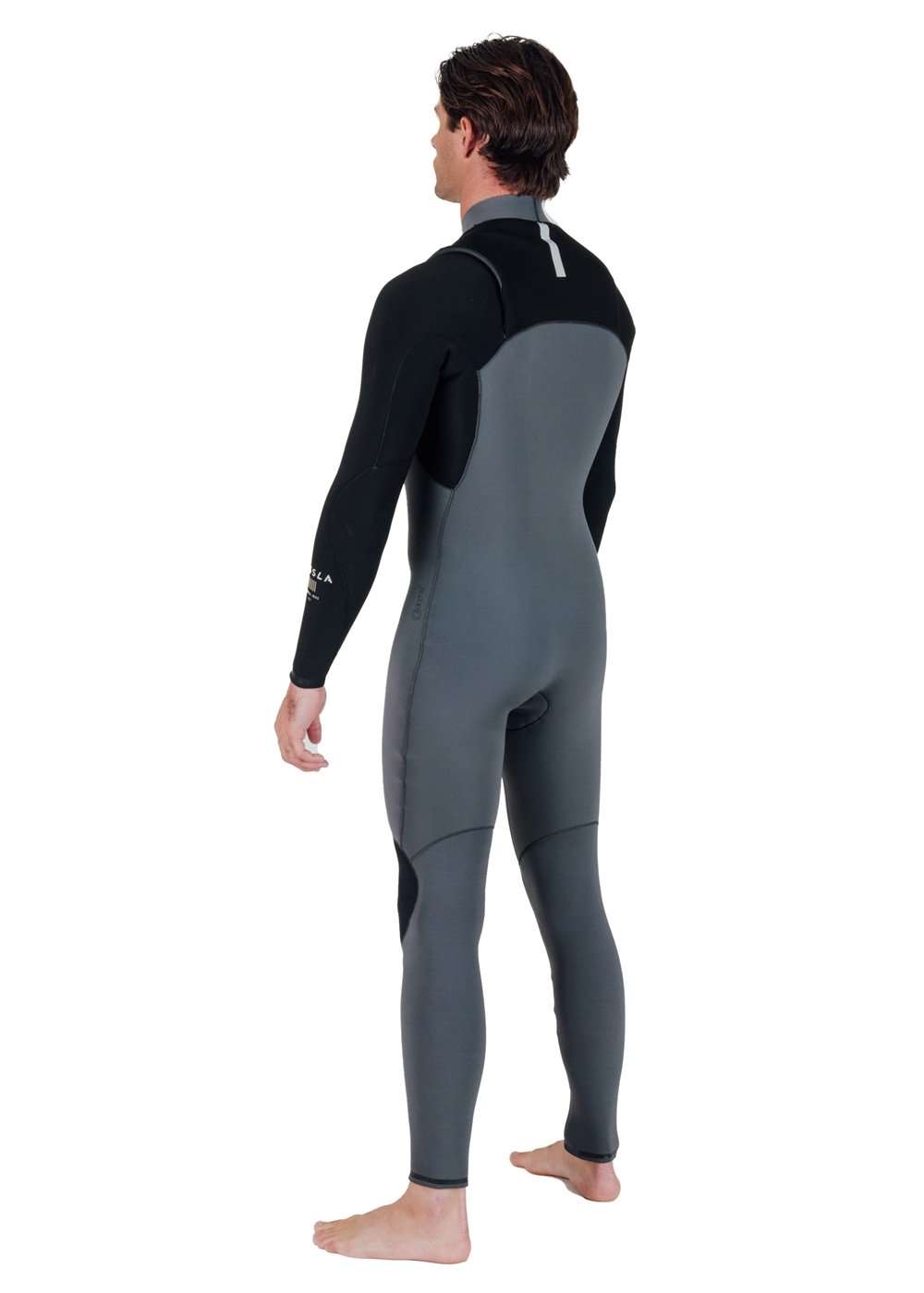 Vissla Natural Seas full wetsuit in black and dark grey neoprene with chest zip, long sleeves, and full leg coverage