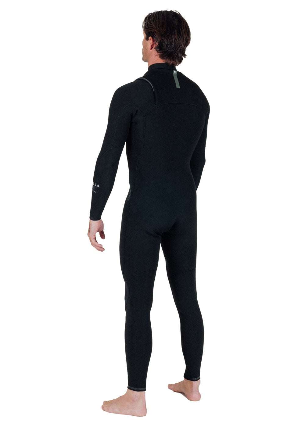 Vissla Natural Seas black full wetsuit with long sleeves, chest zip, and streamlined fit made of eco-friendly natural rubber material