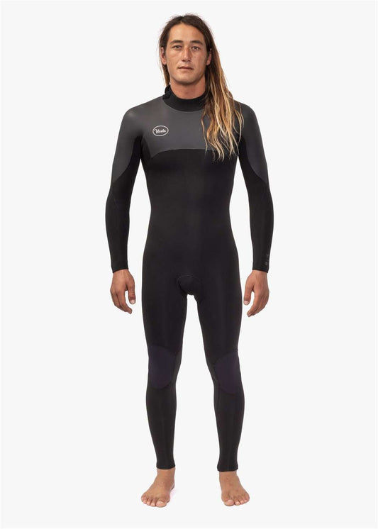 Vissla 7 Seas 4-3 Full Back Zip Wetsuit in black with dark grey panels, long sleeves, and a slim fit design