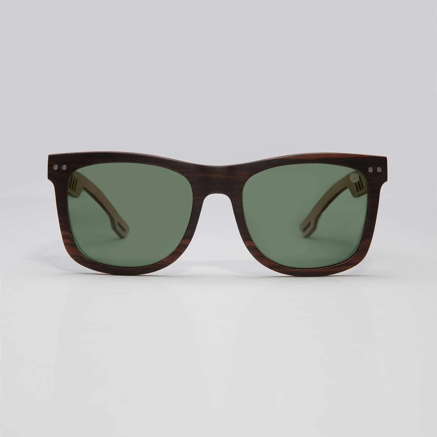 Sustainable wooden sunglasses with polarised green lenses, eco-friendly and stylish for outdoor use
