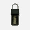 Range Icon Keylock: black rectangular combination lock with a silver metal shackle and bold vertical RANGE lettering.
