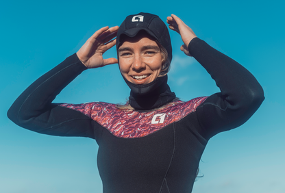 3mm ICON Wetsuit Hood in black neoprene with a white logo, contoured face opening and extended neck coverage.