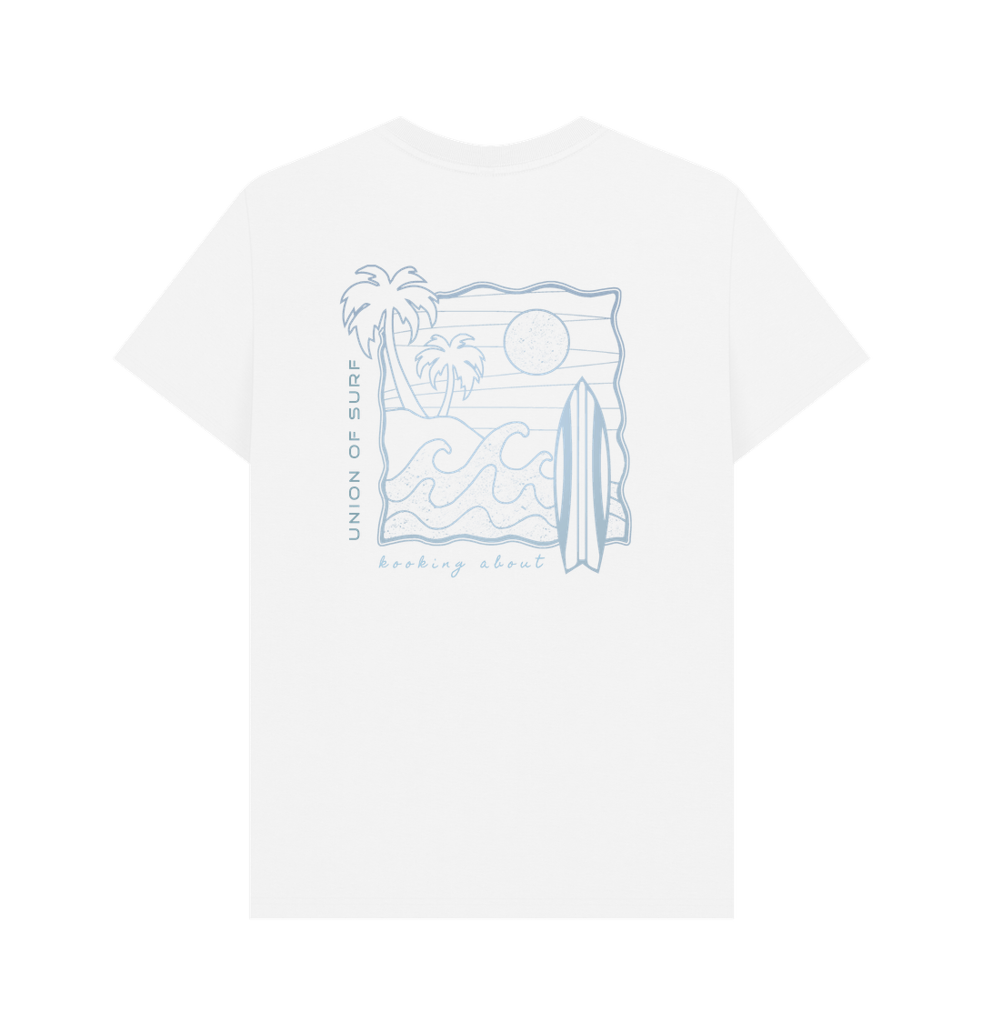 mens white t shirt with surf print