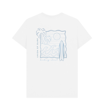 mens white t shirt with surf print