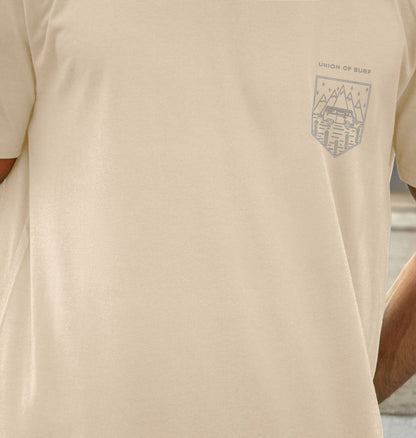 mens t-shirt with campervan design on the front. Colour is beige