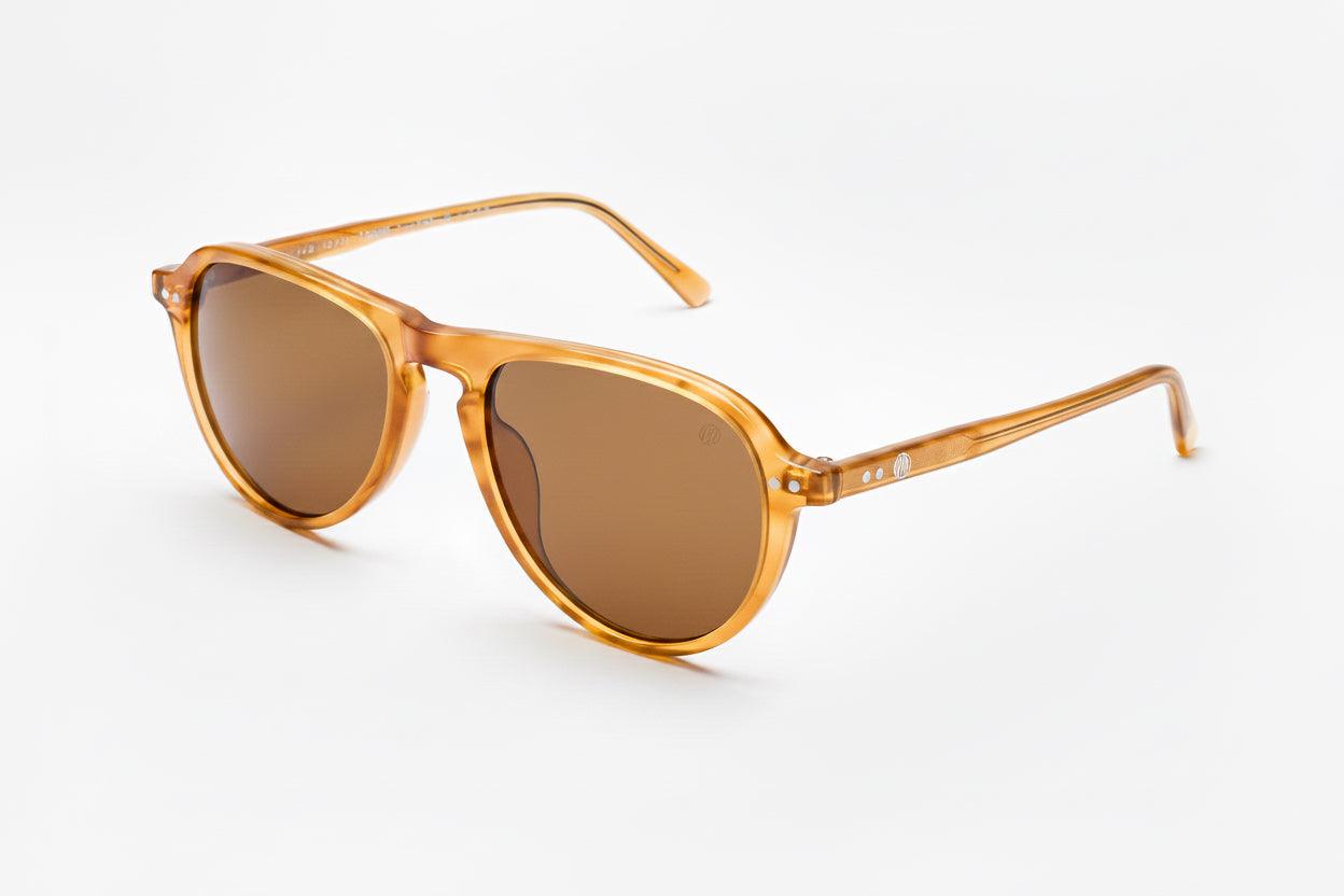 Compact Barrel Aviator small aviator sunglasses with tortoiseshell cellulose acetate frame and polarised G15 lenses for smaller faces