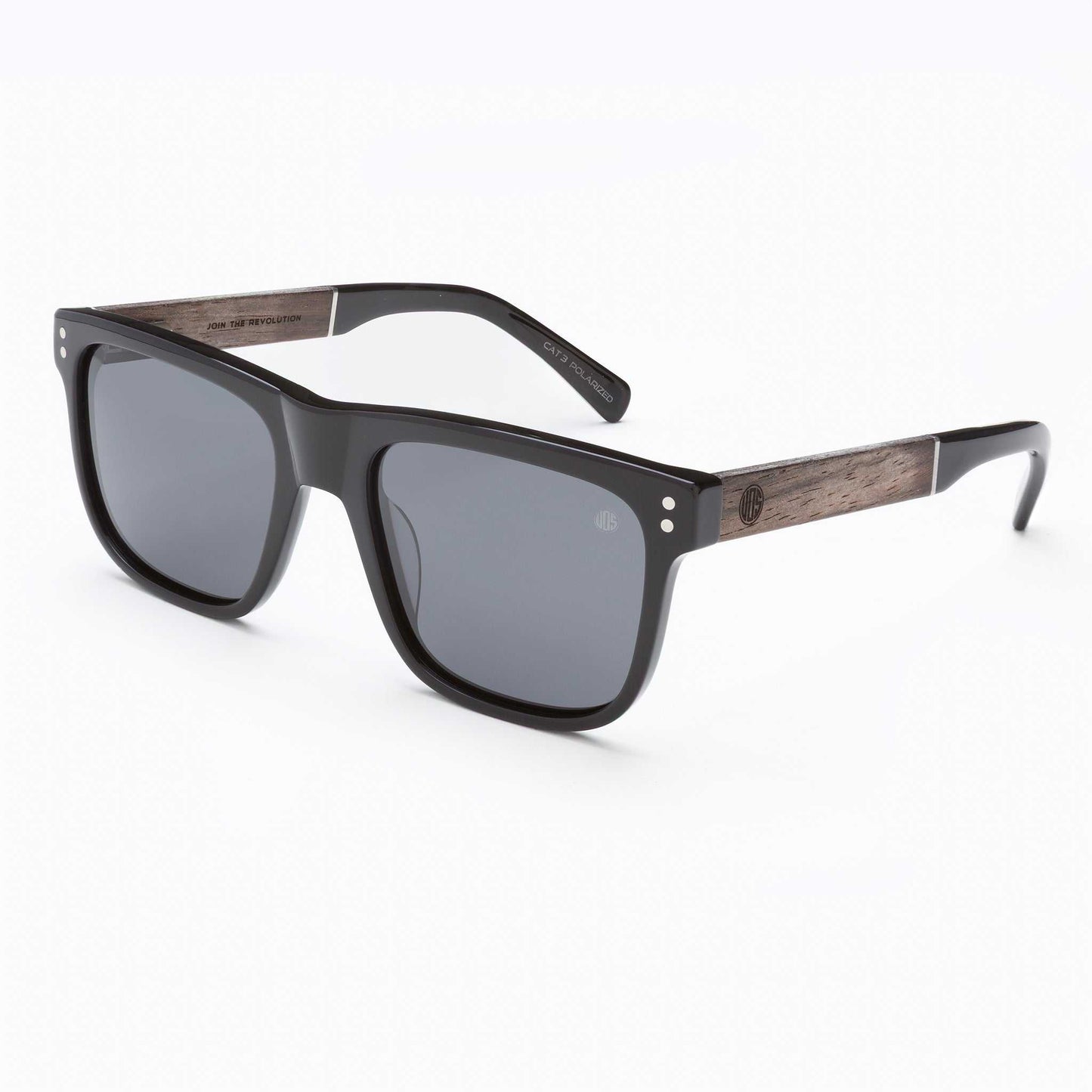 Driftwood Polarised Sunglasses with natural wood arms and eco-friendly cellulose frame in classic square design