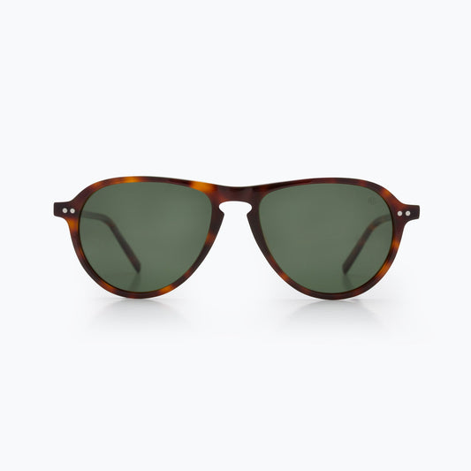 Barrel Aviator polarised sunglasses with tortoiseshell cellulose acetate frame and green G15 TAC lenses