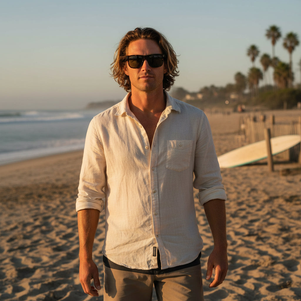 Driftwood Polarised Sunglasses with eco-friendly cellulose frame and natural wood arms, featuring premium polarized lenses and classic square design.