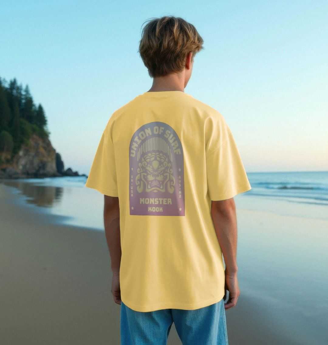 Kook Monster oversized organic cotton T shirt for men with size guide and sustainable production details