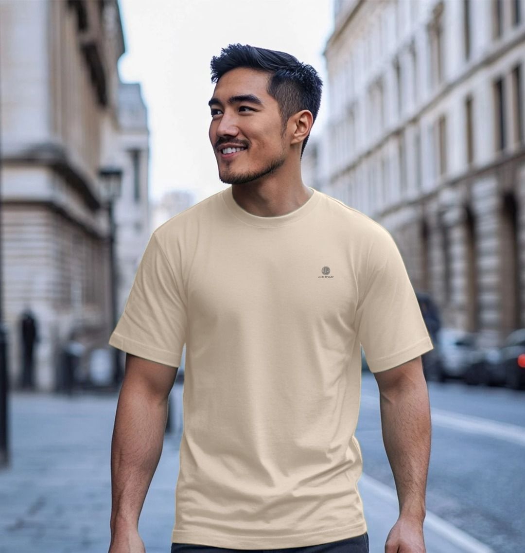 mens beige t-shirt with surf print