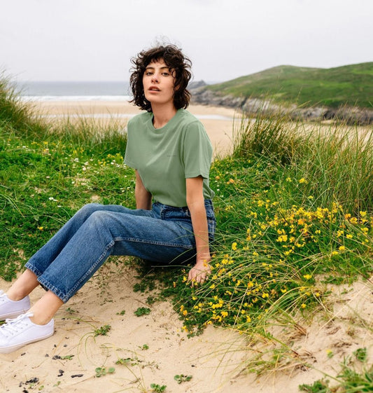 Womens t shirt in sage green. Perfect for holiday wear and t shirt to wear to
The beach