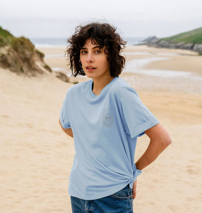 Women's graphic tees made from organic cotton with vibrant beach-inspired prints, eco-friendly and sustainably produced.