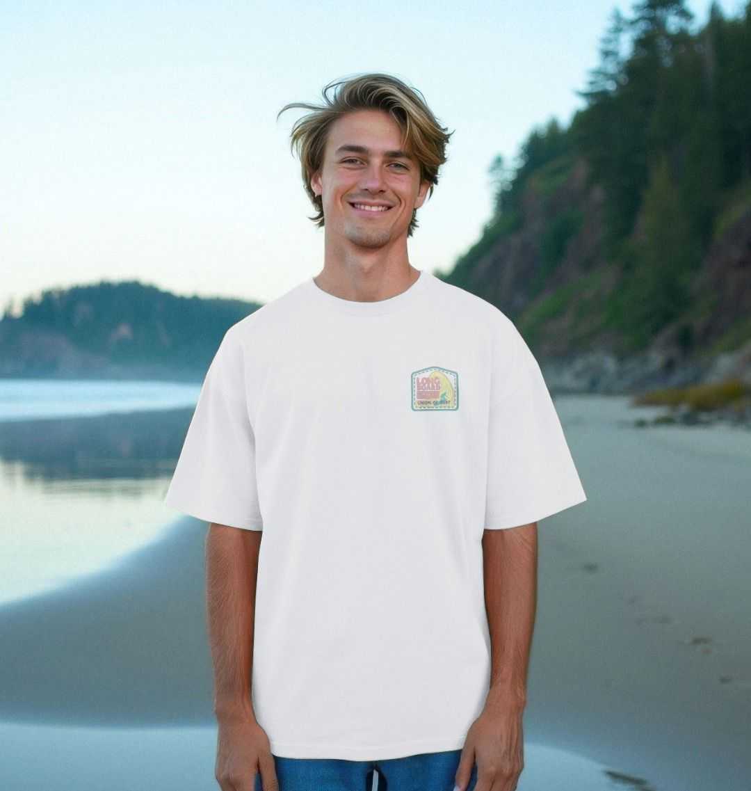 Union Long Board Surf Club oversized organic cotton t-shirt for men with size guide and sustainability features