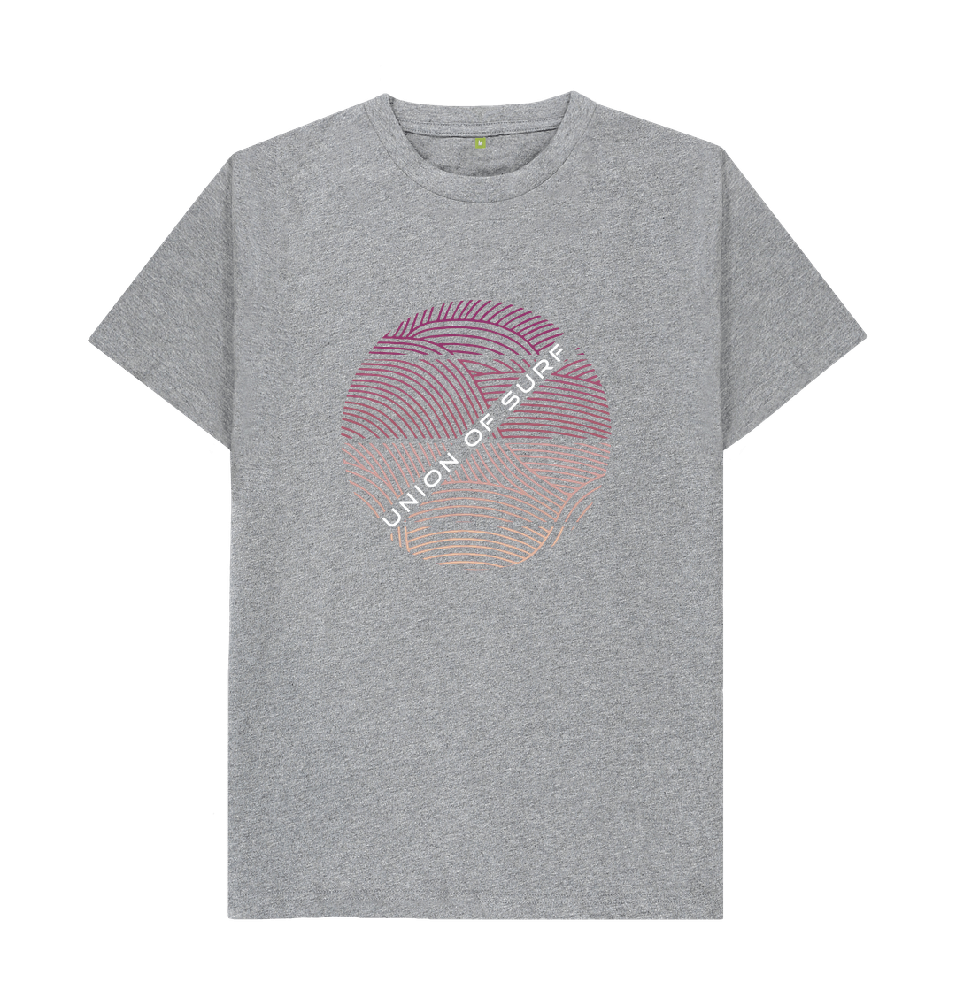 Grey Crimson Tides graphic t-shirt with circular wave pattern by Union of Surf