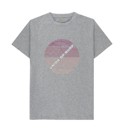 Grey Crimson Tides graphic t-shirt with circular wave pattern by Union of Surf
