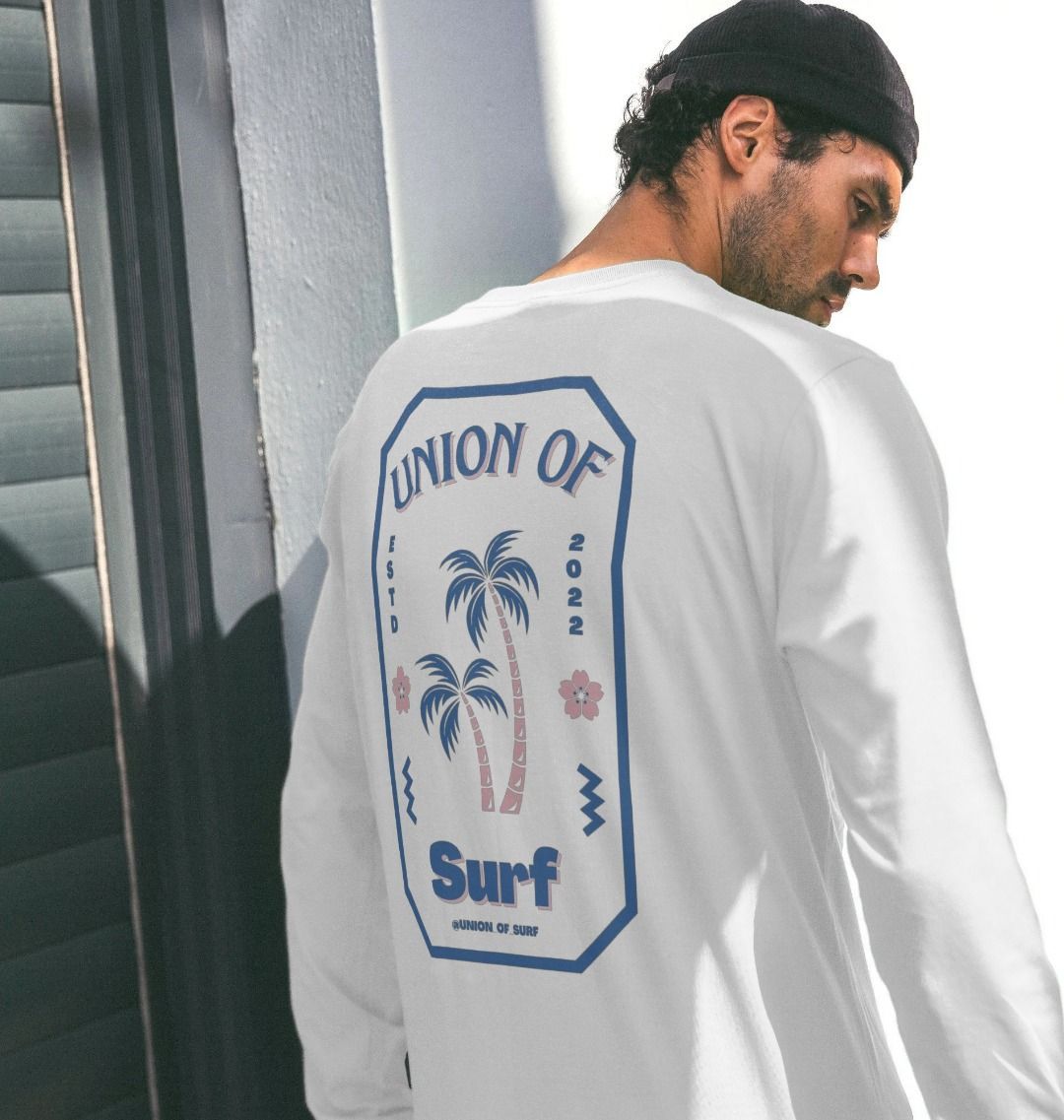 Pipe Dreams full-sleeve surf print organic cotton T-shirt with size guide