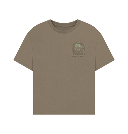 Womens Relaxed Fit Coastal T Shirt in taupe with small graphic logo.