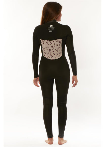 Sisstr 7 Seas 5/4 Chest Zip Wetsuit in black neoprene, with long sleeves and a light patterned back panel.