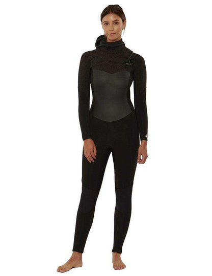Sisstr 7 seas 5/4 hooded wetsuit in black neoprene with a full-length design and chest zip closure.