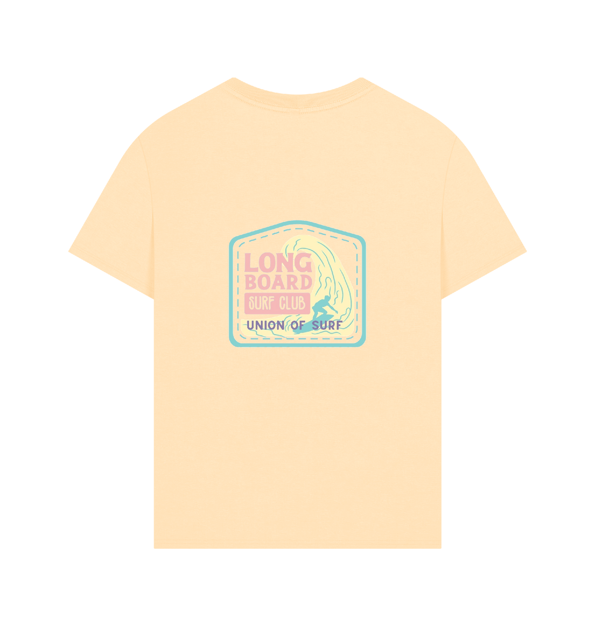 Union Long Board Surf Club men's oversized organic cotton T-shirt with size guide table