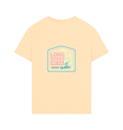 Union Long Board Surf Club men's oversized organic cotton T-shirt with size guide table
