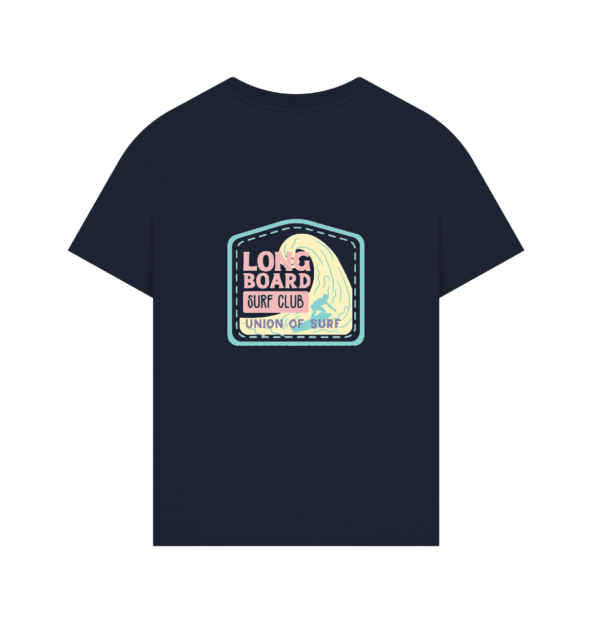 Union Long Board Surf Club men's oversized organic cotton t-shirt with size guide and sustainable features