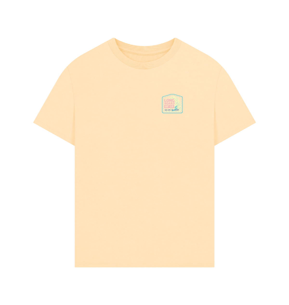 Union Long Board Surf Club oversized organic cotton men's t-shirt with size guide and sustainability features