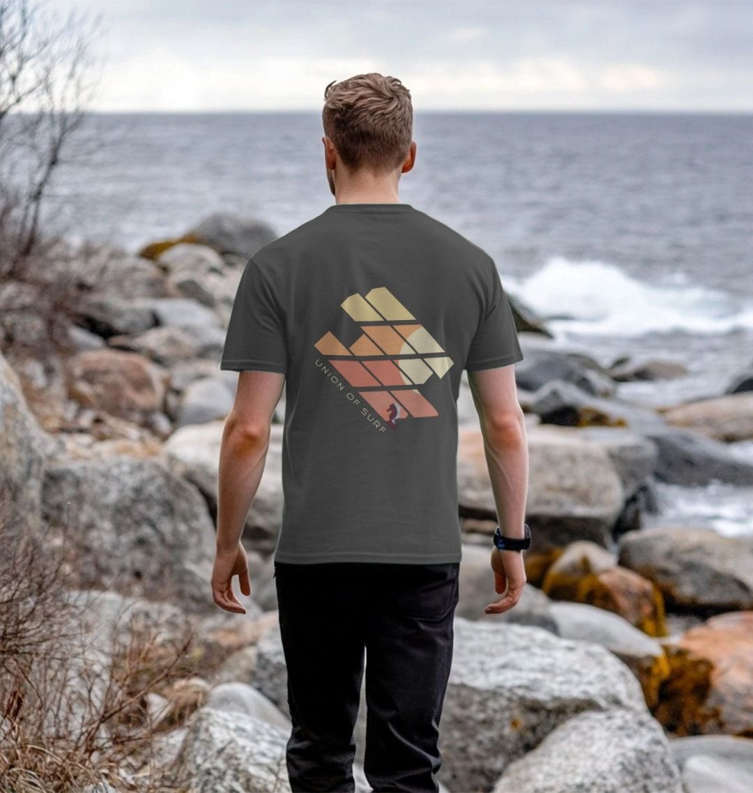 Mens t shirt with surf graphic on the rear. perfect for waring to the beach.