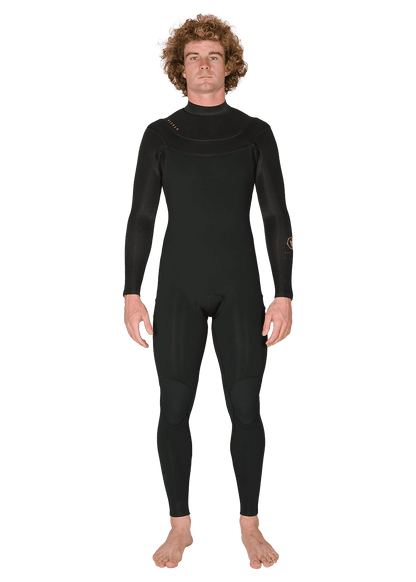 Vissla New Seas black full-body wetsuit made of neoprene with U-Zip closure and padded knee panels for cold water