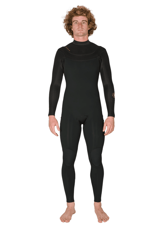 Vissla New Seas black full-body wetsuit made of neoprene with U-Zip closure and padded knee panels for cold water