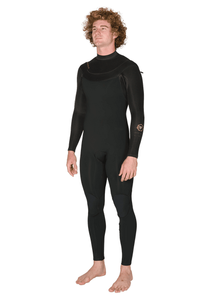 Vissla New Seas black full-body wetsuit with long sleeves and U-zip front entry made of neoprene and nylon