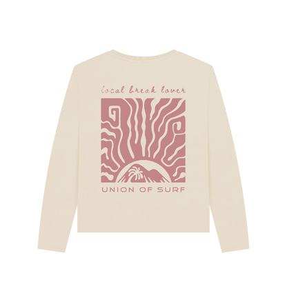 Women wearing sustainable Local Break Lover long sleeve graphic tees made from organic cotton