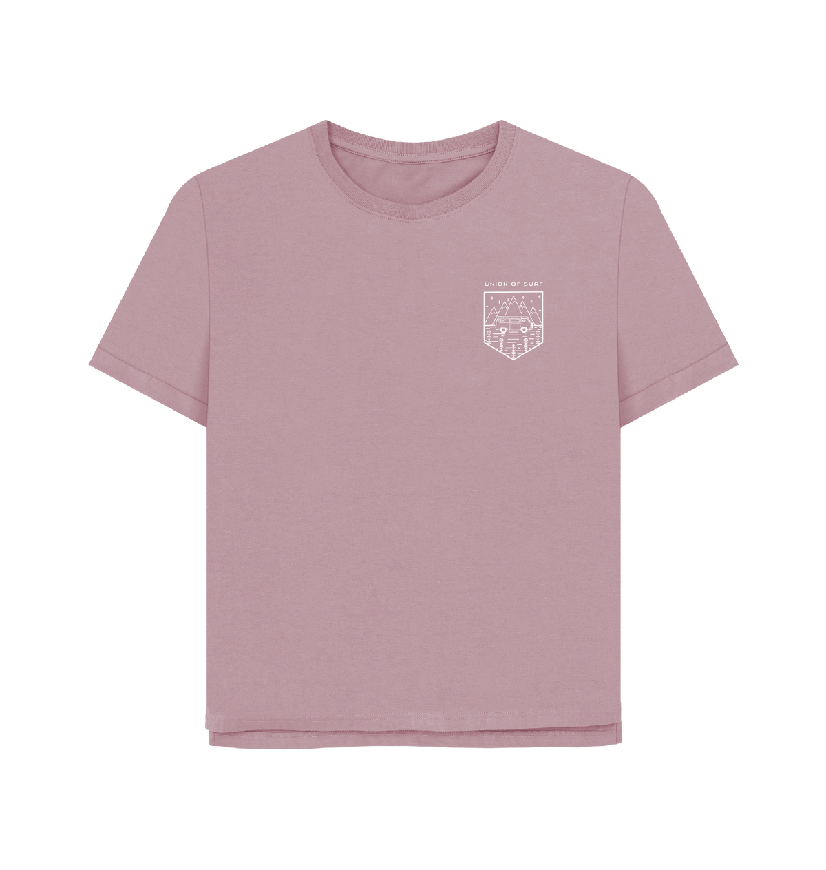 Women’s organic cotton graphic tee with vibrant beach-inspired print, sustainable and eco-friendly design