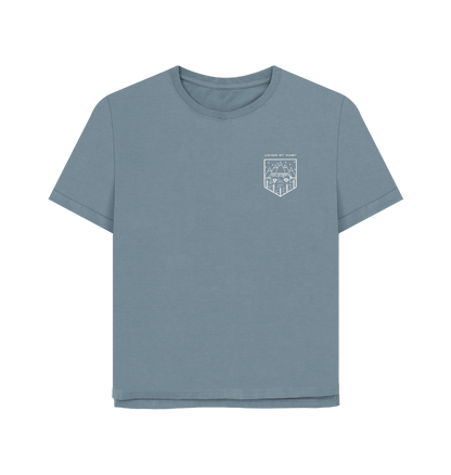 Women's graphic tees made from organic cotton with beach-inspired prints and sustainable production