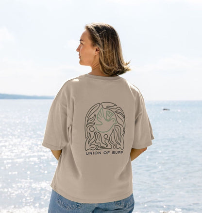 womens ears t shirt on the beach with a print on the rear